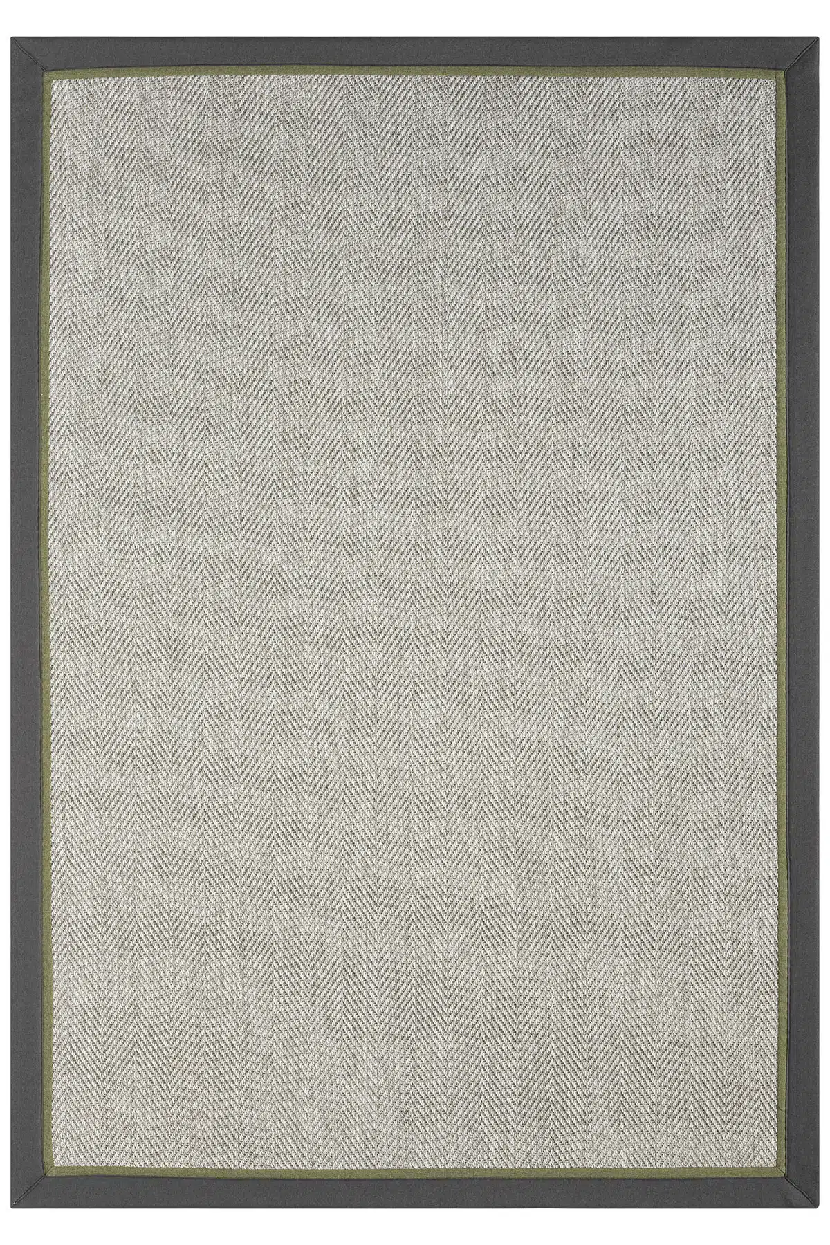 Bombay Gri Halı Antrasit Yeşil Bordürlü Kolay Temizlenen Hasır Dokulu Sisal Halı 665